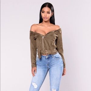 FASHION NOVA Suede Sway Jacket - Olive